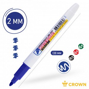 Маркер для белых досок Crown ""Multi Board Slim"" синий, пулевидный, 2мм