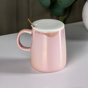 Кружка керамическая с ложкой «Древо», 380 мл, цвет розовый