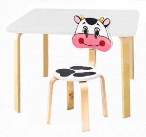 Комплект детской мебели Мордочки с белым столиком (Цвет столешницы:Белый, Цвет сиденья и спинки стула:Белый)