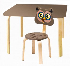 Комплект детской мебели Мордочки с коричневым столиком (Цвет столешницы:Коричневый, Цвет сиденья и спинки стула:Коричневый)