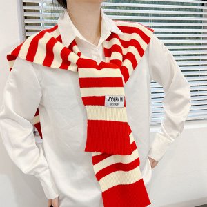 Женский шарф-накидка с капюшоном, принт "полоска", цвет красный