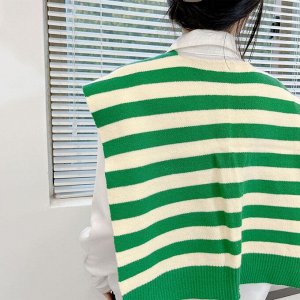 Женский шарф-накидка с капюшоном, принт "полоска", цвет зеленый