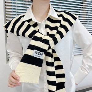 Женский шарф-накидка с капюшоном, принт "полоска", цвет белый/черный