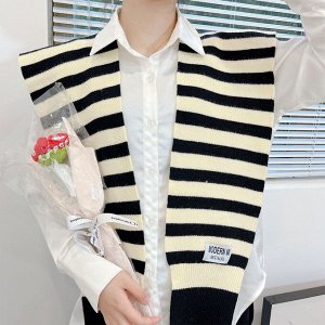 Женский шарф-накидка с капюшоном, принт "полоска", цвет черный/белый