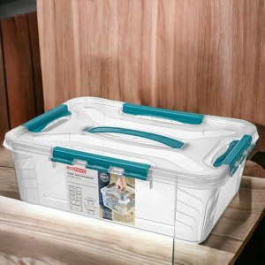 ЯЩИК ДЛЯ ХРАНЕНИЯ УНИВЕРСАЛЬНЫЙ С ЗАМКАМИ И РУЧКОЙ "GRAND BOX", 390х290х124ММ, 10Л (Голубой)