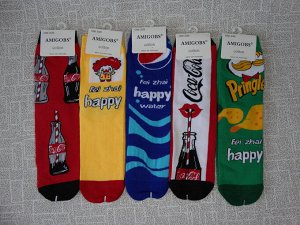 Хлопковые носки с принтами Pringles, Coca Cola, Pepsi. Подарок девушке