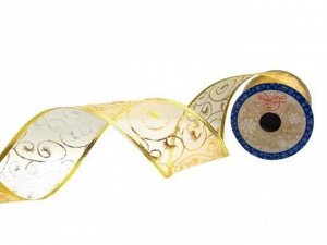 Новогодняя лента Золотые узоры из полиэстера на картонной катушке; длина - 270 см; ширина - 6,3 см; с запаянной кромкой / 270х6,3x0,01см арт.82311