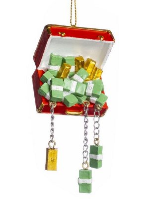 Новогоднее подвесное украшение Сундук с деньгами из полирезины / 3,5x10x4,8см