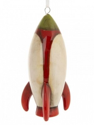 Новогоднее подвесное украшение Ракета красная из доломитовой керамики / 5X5X11см