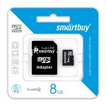Карта памяти MicroSDHC SmartBuy 8GB cl4 + SD, SB8GBSDCL4-01
