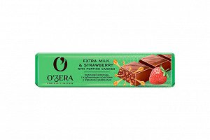 «O'Zera», шоколад молочный Extra milk & Strawberry with popping candy, 45 г (упаковка 30 шт.)