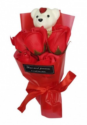 Букет из мыльной розы с мишкой, Розы-мыло, Подарочный букет