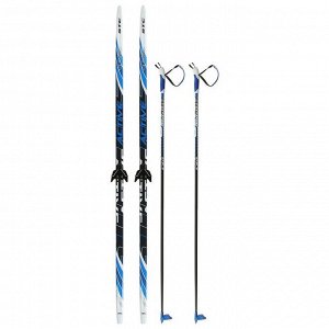 Комплект лыжный: пластиковые лыжи 190 см с насечкой, стеклопластиковые палки 150 см, крепления NN75 мм, цвета МИКС