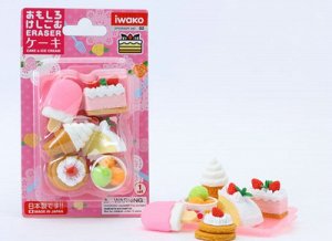 IWAKO стирательная резинка, пирожное и мороженое, в блистерной упаковке 10шт*16бл Арт-81011