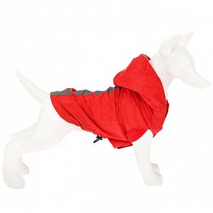 "Пэт тойс (Pet toys)" Одежда для собаки "Плащ" с капюшоном, на липучке, светоотражающая полоска, р-р L, длина спинки 30см/обхват груди 44см/обхват шеи 32см, цвет-красный, плащевка (Китай)