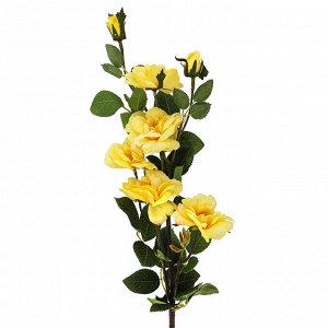 Декоративная ветка "Роза" цвет - желтый, 73см, 5 цветков, 2 бутона (Китай)