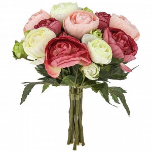 Букет "Роза" цвет - темно-розовые тона, 21,5см, 8 цветков - д5х3,5см; 2 цветка - д3х3см; 7 цветков - д2х2см (Китай)