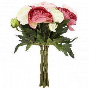 Букет "Роза" цвет - темно-розовые тона, 21,5см, 8 цветков - д5х3,5см; 2 цветка - д3х3см; 7 цветков - д2х2см (Китай)