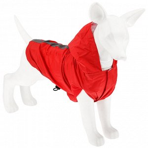 "Пэт тойс (Pet toys)" Одежда для собаки "Плащ" с капюшоном, на липучке, светоотражающая полоска, р-р M, длина спинки 26см/обхват груди 42см/обхват шеи 30см, цвет-красный, плащевка (Китай)
