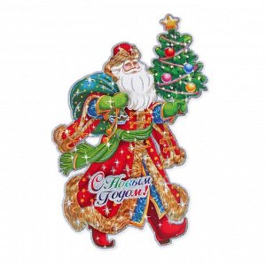 СНОУ БУМ Панно декоративное, бумажное, в виде Деда Мороза с елкой, с блестящим слоем, 31,5 см