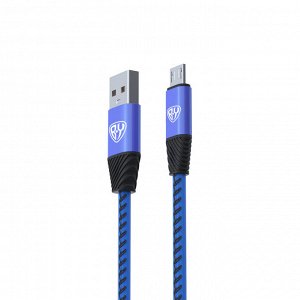 BY Кабель для зарядки Премиум Micro USB, 1м, 2А, кожаная оплётка, синий