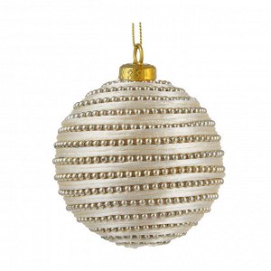 СНОУ БУМ Подвеска, в форме шара с декором, 8 см, пенопласт, текстиль, цвет белый жемчуг с золотом
