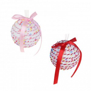 СНОУ БУМ Подвеска декоративная шар с помпонами, пенопласт, 8 см, (цвета красный и розовый)