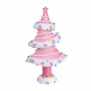 СНОУ БУМ Декор в виде елки, с глиттером и помпонами, 24x11x41 см, цвет розовый, арт.1