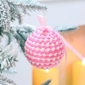 СНОУ БУМ Подвеска декоративная шар с блеском, и помпонами, пенопласт, 8 см(цвета розовый и голубой)