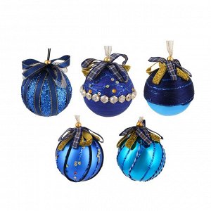 СНОУ БУМ Подвеска, в форме шара с декором, 8 см, пластик,текстиль,пенопласт,синий с золотом, 5 видов