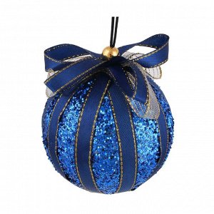 СНОУ БУМ Подвеска, в форме шара с декором, 8 см, пластик,текстиль,пенопласт,синий с золотом, 5 видов
