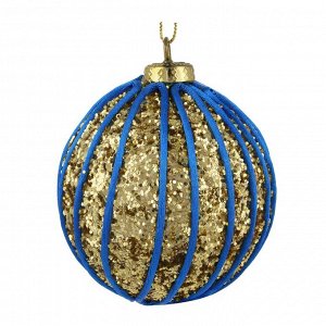 СНОУ БУМ Подвеска, в форме шара с декором, 8 см, пенопласт, текстиль, синий с золотом