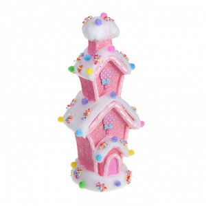 СНОУ БУМ Декор в виде конфетного домика, с глиттером и помпонами, 12,5x10,5x26,5 см, цвет розовый