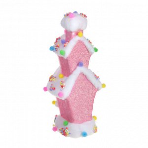 СНОУ БУМ Декор в виде конфетного домика, с глиттером и помпонами, 12,5x10,5x26,5 см, цвет розовый