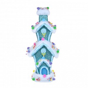 СНОУ БУМ Декор в виде конфетного домика, с глиттером и помпонами, 12,5x10,5x26,5 см, цвет голубой