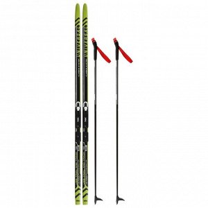 Комплект лыжный: пластиковые лыжи 160 см без насечек, стеклопластиковые палки 120 см, крепления NNN, цвета МИКС