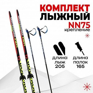 Комплект лыжный: пластиковые лыжи 205 см без насечек, стеклопластиковые палки 165 см, крепления NN75 мм, цвета МИКС