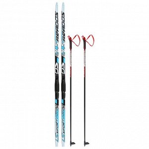 Комплект лыжный: пластиковые лыжи 170 см без насечек, стеклопластиковые палки 130 см, крепления SNS