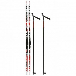 Комплект лыжный: пластиковые лыжи 190 см с насечкой, стеклопластиковые палки 150 см, крепления SNS, цвета МИКС