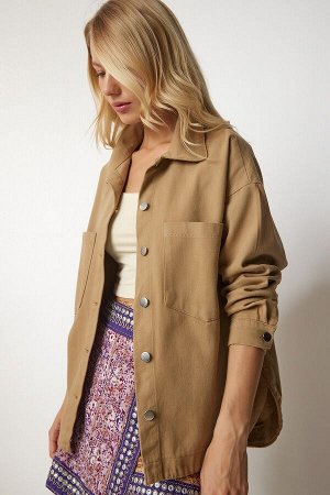 Женская льняная куртка-рубашка бисквитного габардина DD01255