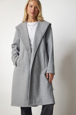 Женское серое пальто Kachet с капюшоном и поясом MX00111