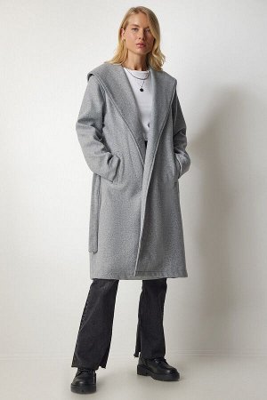 Женское серое пальто Kachet с капюшоном и поясом MX00111
