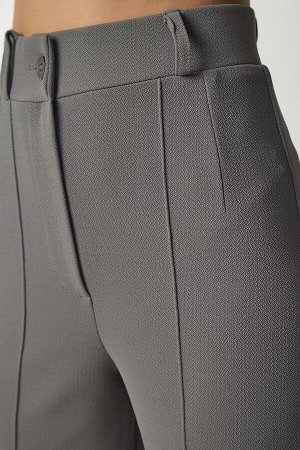 Женские серые удобные трикотажные брюки с высокой талией rv00132