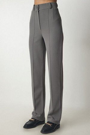 Женские серые удобные трикотажные брюки с высокой талией rv00132