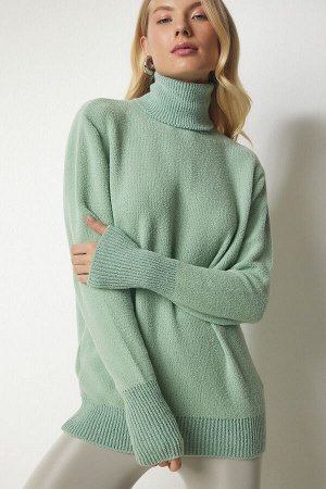 Женская зеленая водолазка из мягкого фактурного трикотажа, свитер mx00140