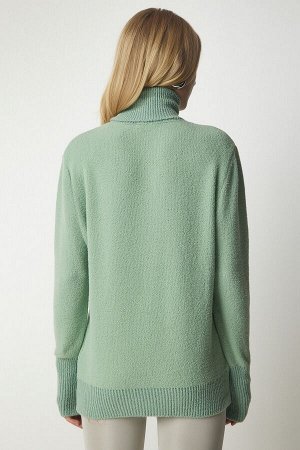 Женская зеленая водолазка из мягкого фактурного трикотажа, свитер mx00140