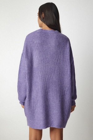 Женский сиреневый длинный базовый трикотажный свитер оверсайз BV00099