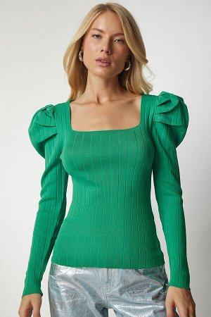 Женская зеленая трикотажная блузка с квадратным вырезом YY00159