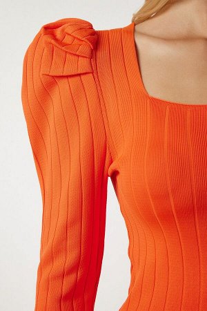 Женская оранжевая трикотажная блузка с квадратным вырезом YY00159