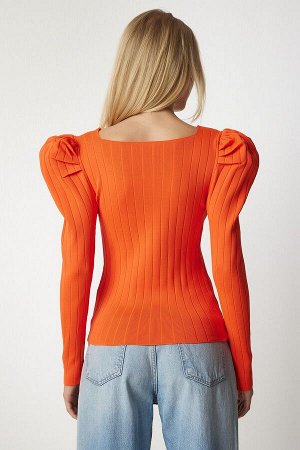 Женская оранжевая трикотажная блузка с квадратным вырезом YY00159
